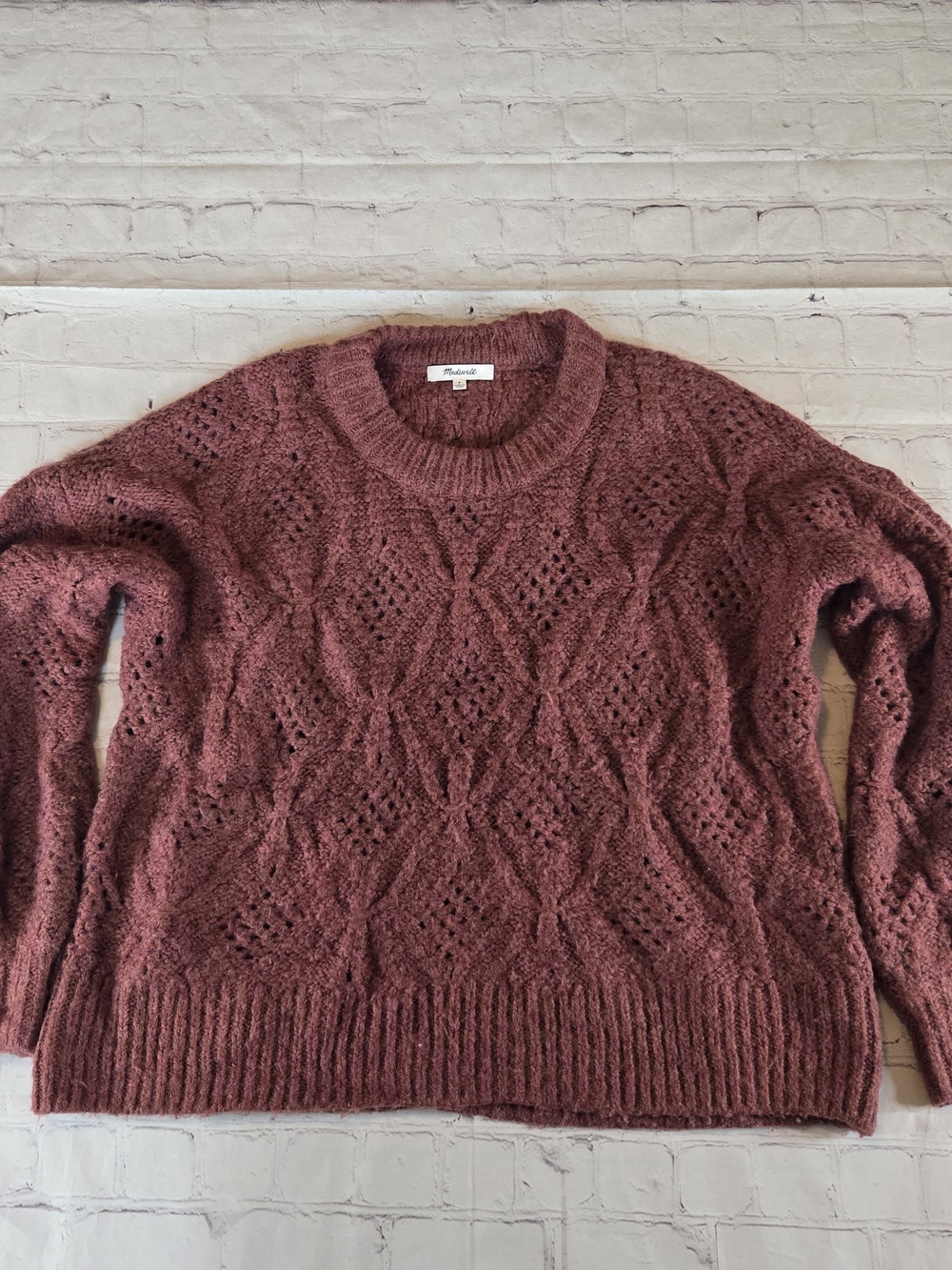 Madewell Cayden Pointelle Balloon-Sleeve Open Knit Sweater S  Heather Tulip